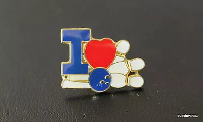 New I Love Bowling Heart Lapel Hat Pin Duckpins League Tack Bowl Lane Tenpin  • £2.41