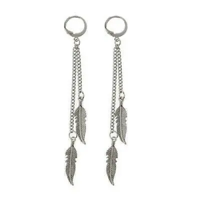 KPOP Fashion Titanium Steel Feather Leaf Tassel Drop Earrings Korean Jewelry • £4.02