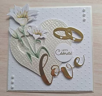 Luxury Lets Celebrate Love Pearl Lily Golden Wedding Rings Card Topper • £1.99