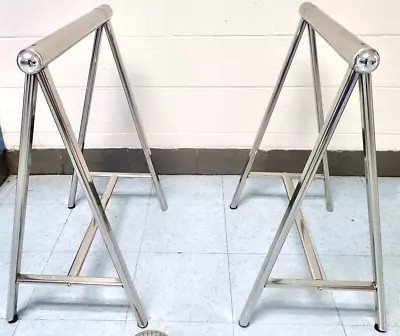Pair Vintage Polished Chrome Sawhorse Table Desk Bases - No Top Included • $210.70