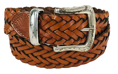 Braided Leather Women’s Belt Size S/30 Silver Toned Buckle Brown Vintage • $14