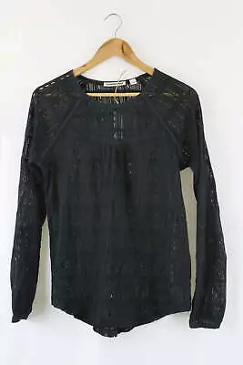 Country Road Sheer Long Sleeve Black Top S By Reluv Clothing • $19.81