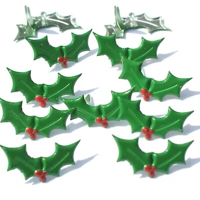 $2.25 • Buy Christmas HOLLY BRADS Berry Green Holiday Scrapbooking Stamping Card Making