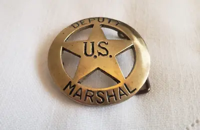Vintage Solid Brass US Deputy Marshall Star 2-5/8  Belt Buckle Badge #909 • $24.99