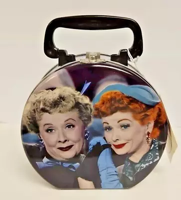 I LOVE LUCY With Ethel Round Metal Tote Lunch Box Collectable Tin 6 X6 X3  • $9.95