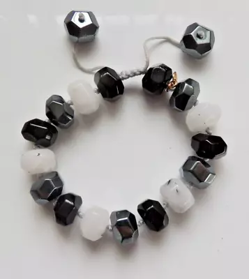 New Lola Rose Black White Quartz & Hematite Cube Semi Precious Stone Bracelet • £15