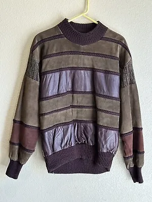 Vintage SAXONY COLLECTION Mens Leather Sweater Hip Hop 90s Style Size Medium • $80