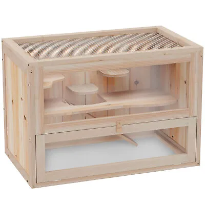 PawHut Wooden Hamster Cage Mice Rodents Hutch Small Animals 2 Levels 60x35x42cm • £48.99