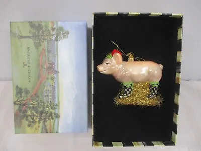 MACKENZIE CHILDS PIG W COURTLY CHECK BOOTS 53914-03 GLASS CHRISTMAS ORNAMENT MIB • $135