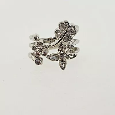 $49.95 • Buy Jose Hess Multi Shank Sterling Silver CZ Clover Flower Floral Ring Size 4.5