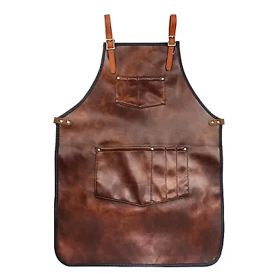 Apron For Men Women Waterproof Leather Apron With Pockets -Back F5B4 • £22.70