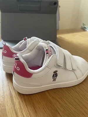 Polo Ralph Lauren Girls Heritage  Polo Bear Hook And Loop White  Sneakers Sz 9 • $40