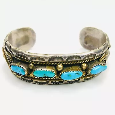 Vintage Jerry Cowboy Navajo Signed Sterling Turquoise Cuff Bracelet 6 3/4” • $229