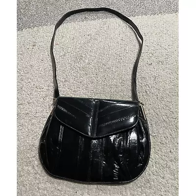 Vintage Women's Eel Skin Leather Of The Sea Shoulder Bag Black Mini Purse • $56.99