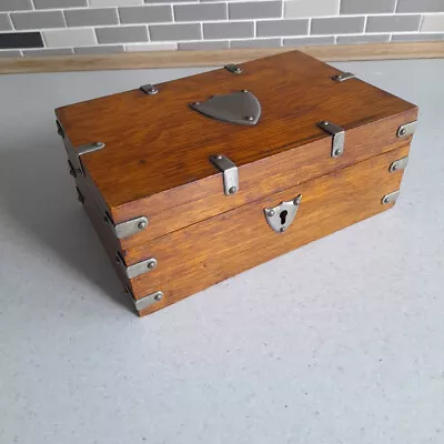 Antique Oak Box With Brass & Silver Plated Mounts. • £15