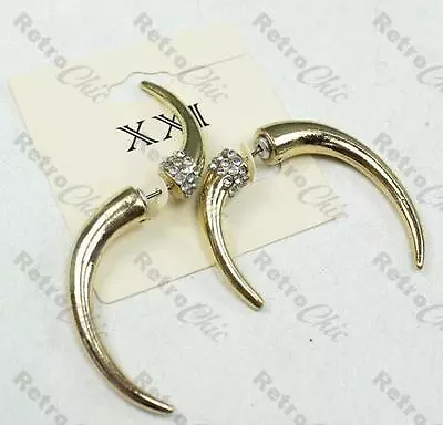 CURVED HORN Ear Tunnel EARRINGS Fake Tunnels GOLD PLT Punk Goth Rock SPIKE Spiky • £2.50