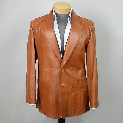 Wilsons Mens Vintage 2 Button Leather Blazer Size 42 Tan Single Vent Jacket • $144.99