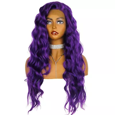 Long Lace Front Wigs Body Wavy Dark Purple Synthetic Hair Wig Natural Looking US • $35.14