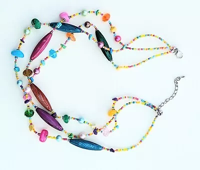 Costume Jewellery 20 Inch Multi Coloured Necklace 3 Rows Of Mixed Size Beads  • £2.99