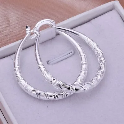 925 Sterling Solid Silver Hoop Pierced Earrings For Women • $7.69