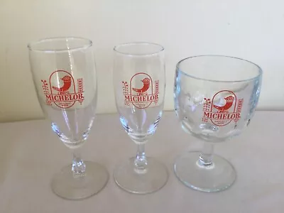 Lot Of 3 Vintage Michelob Draught Beer Horn Logo Stemmed Glasses • $45