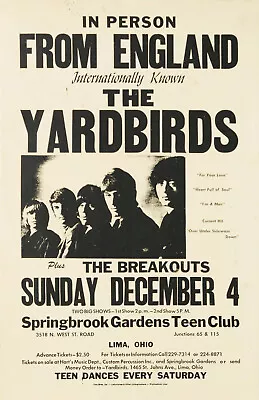 $16.96 • Buy 1966 The Yardbirds Lima, Ohio Concert Poster Replica 13 X 19  Photo Print 