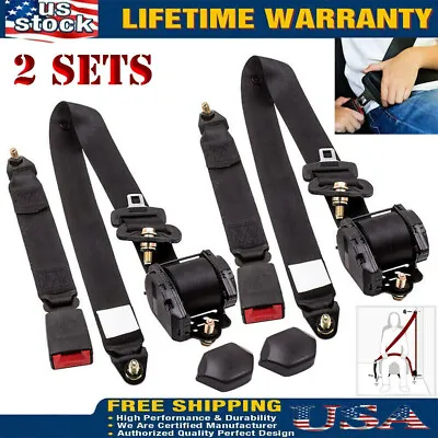 $39.89 • Buy 2x Retractable 3 Point Safety Seat Belt Straps Car Vehicle Adjustable Belt Kit