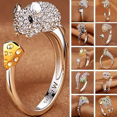 Luxury Shining 12 Chinese Zodiacs Rings Fashion Personalized Zircon Open Rings - • £2.92