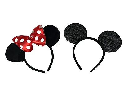 12 Pcs Minnie Mickey Mouse Ears Headbands Black Red Polka Dot Bow Party Favors • $14.95