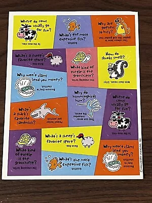 Vintage Hallmark Sticker Sheet Funny Animal Jokes • $2
