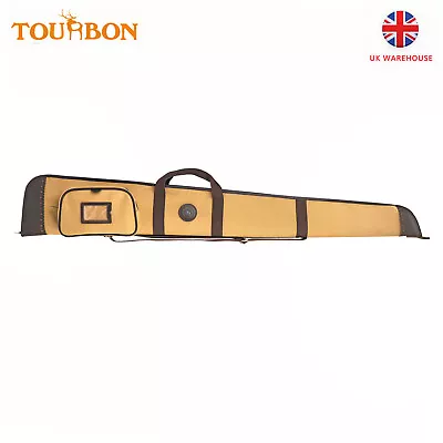 TOURBON Canvas Shotgun Slip Gun BagSoft Fleece Padded With A Pocket Brown UK • £53.99