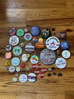 Lot Of 50 Vintage 70s 80s Button Pin Pinbacks Advertising Sports Politics Disney • $40