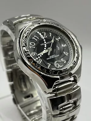 VELLACCIO Mens Watch Silver Metal Band Water Resistant Black Dial- New Battery! • $10