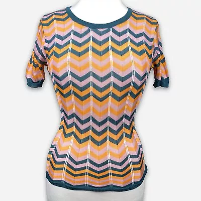 Missoni Womens Multicolor Printed Crew Neck Short Sleeve Knit Blouse Top Size XS • $39.99