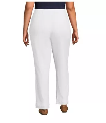 Lands End Plus Sport Knit High Rise Pull On Straight Leg Pants Pockets White NWT • $16.99