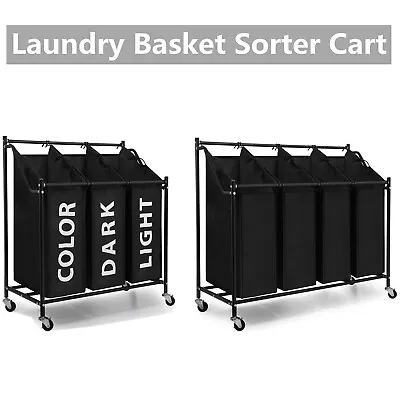 Mondeer 3/4 Bag Laundry Sorter Cart Hamper Rolling Organizer  Basket On Wheels • £24.99