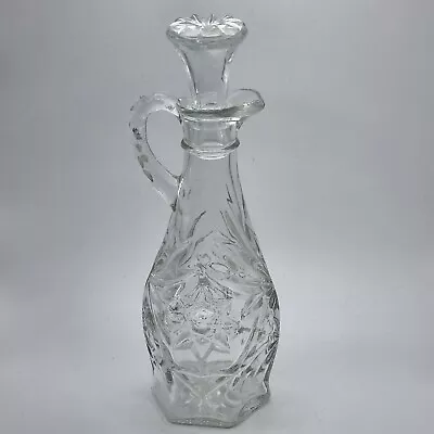 Vintage Clear Glass Starburst Oil & Vinegar Stoppered Pourer Pitcher Cruet Chip • $17.48