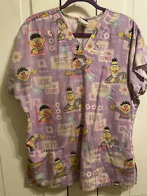 Bert And Ernie Sesame Street Elmo Large Scrub Top Dr Nurse Vet Tech Medical • $13.96