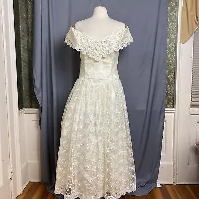 Vintage Scott McClintock Wedding Gown 6 Lace Boning Crinoline Off The Shoulder • $85.66