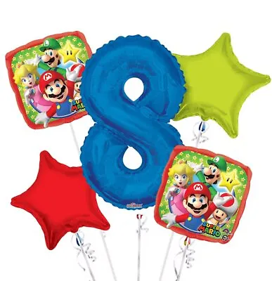 Super Mario Balloon Bouquet 8th Birthday 5 Pcs - Party Supplies • $12.44