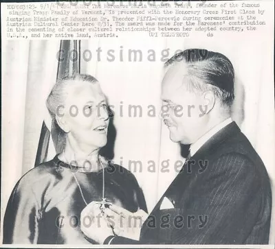 1967 Wire Photo Baroness Maria Augusta Trapp Receives Honorary Cross • $15