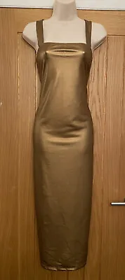 Shein Ladies Perfect Gold Tight Midi Strappy Bodycon Dress Size XL 10 12 38in • £6.65