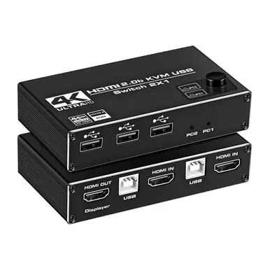 2X1 Dual Monitor HDMI KVM Switch 4K 60Hz 2 Port USB KVM Switcher For 2 Computers • $36.78