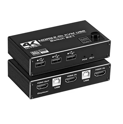 2X1 Dual Monitor HDMI KVM Switch 4K 60Hz 2 Port USB KVM Switcher For 2 Computers • $34.94