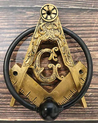 Antiqued Faux Gold Freemasonry Masonic Square & Compasses Monogram Door Knocker • $32.99