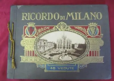 VINTAGE ITALIAN HARDCOVER PHOTO ALBUM W/48 LITHOGRAPHS OF MILAN  • $114