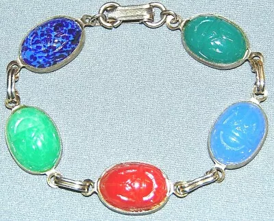 Vintage Stunning Silver Tone Multi Color Scarab Bracelet • $14.99