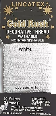 £1.79 • Buy WHITE Lincatex Gold Rush Metallic Decorative Glitter Embroidery Thread 10 Metres
