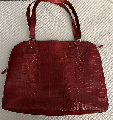 FRANKLIN COVEY Large Red Leather Business Travel Bag Laptop Briefcase • $39.99