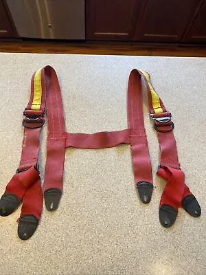 $45 • Buy Firefighter Suspenders Red Parachute Style Turnout Pants Globe H Style READ